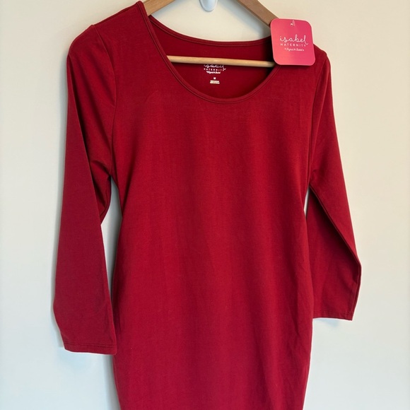 Isabel Maternity Red Bodycon Midi Dress with Long Sleeves size medium - Picture 4 of 8